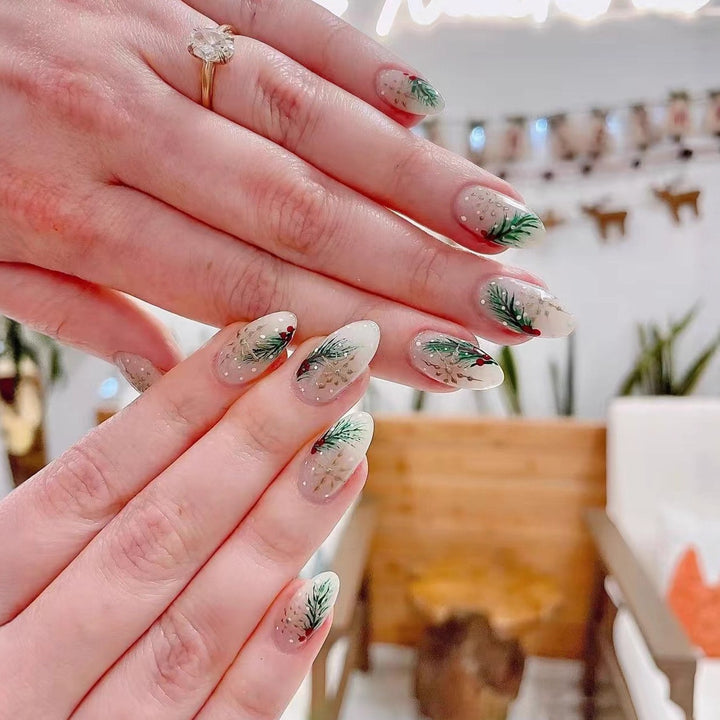 Artificial nail set with elegant Christmas motifs and golden accents Kalsten