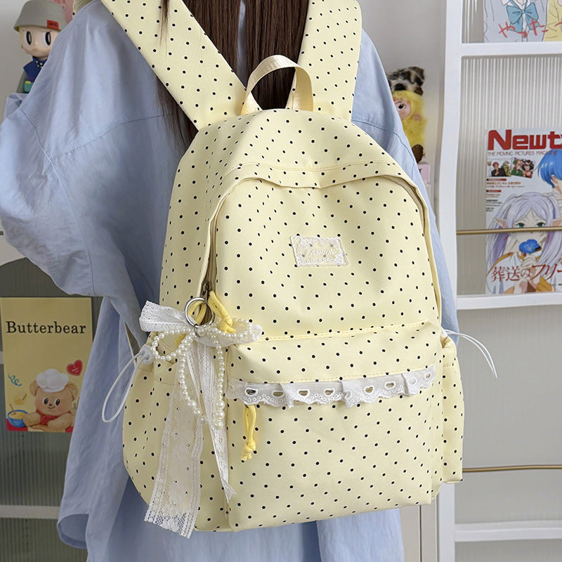Stylish Polka Dot Backpack with Decorative Accents Kalsten