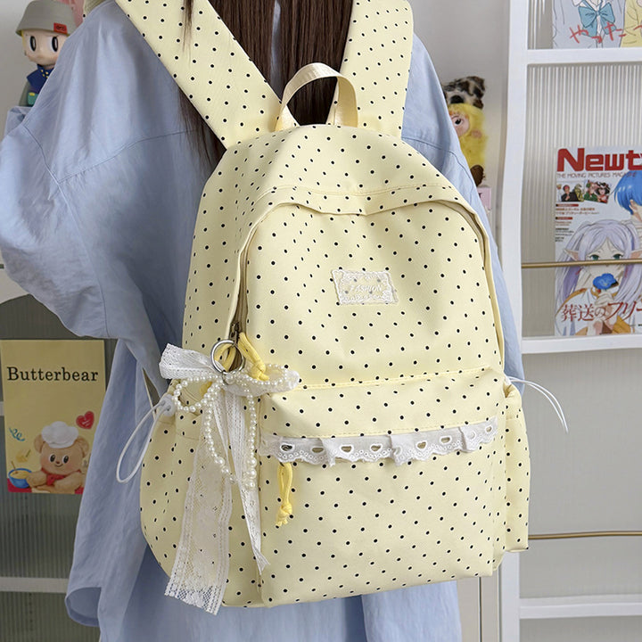 Stylish Polka Dot Backpack with Decorative Accents Kalsten