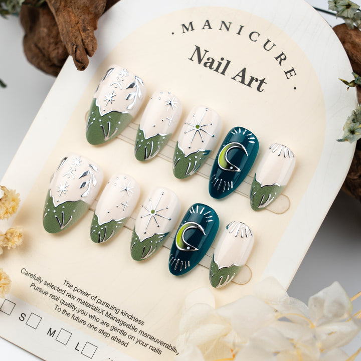 Artistic Nature-Inspired Press-On Nail Art Kalsten