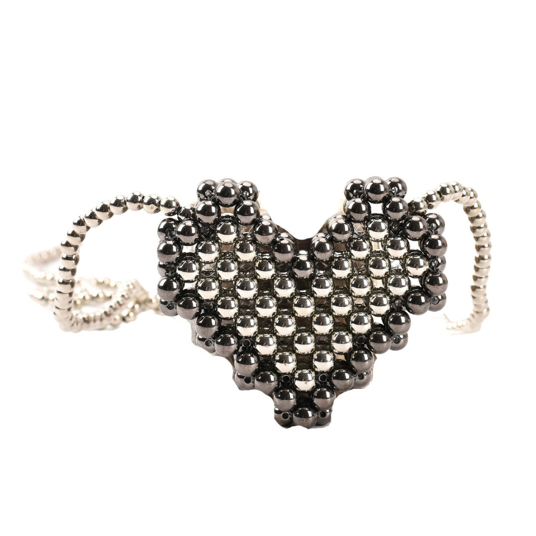 Heart-Shaped Pearl-Embellished Evening Clutch