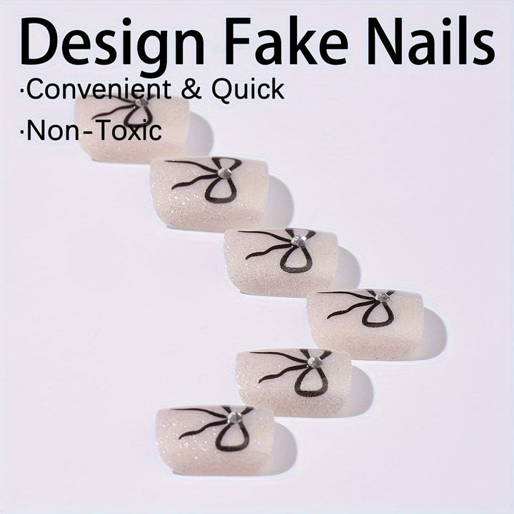 Acrylic nail set with sparkling accents and elegant bows Kalsten