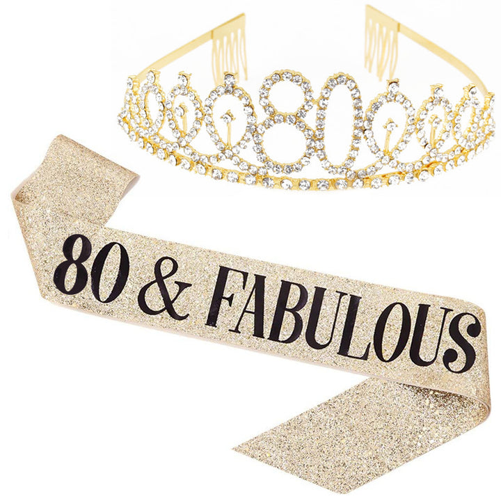 Girl Glittering Birthday Crown and Sash Set Kalsten