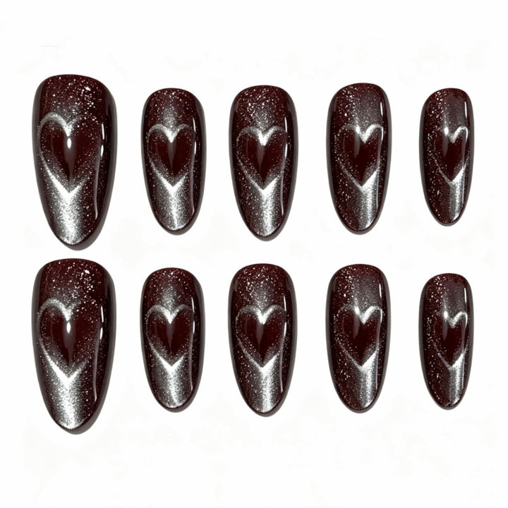 Artistic Almond-Shaped Press-On Nails with Heart Designs Kalsten