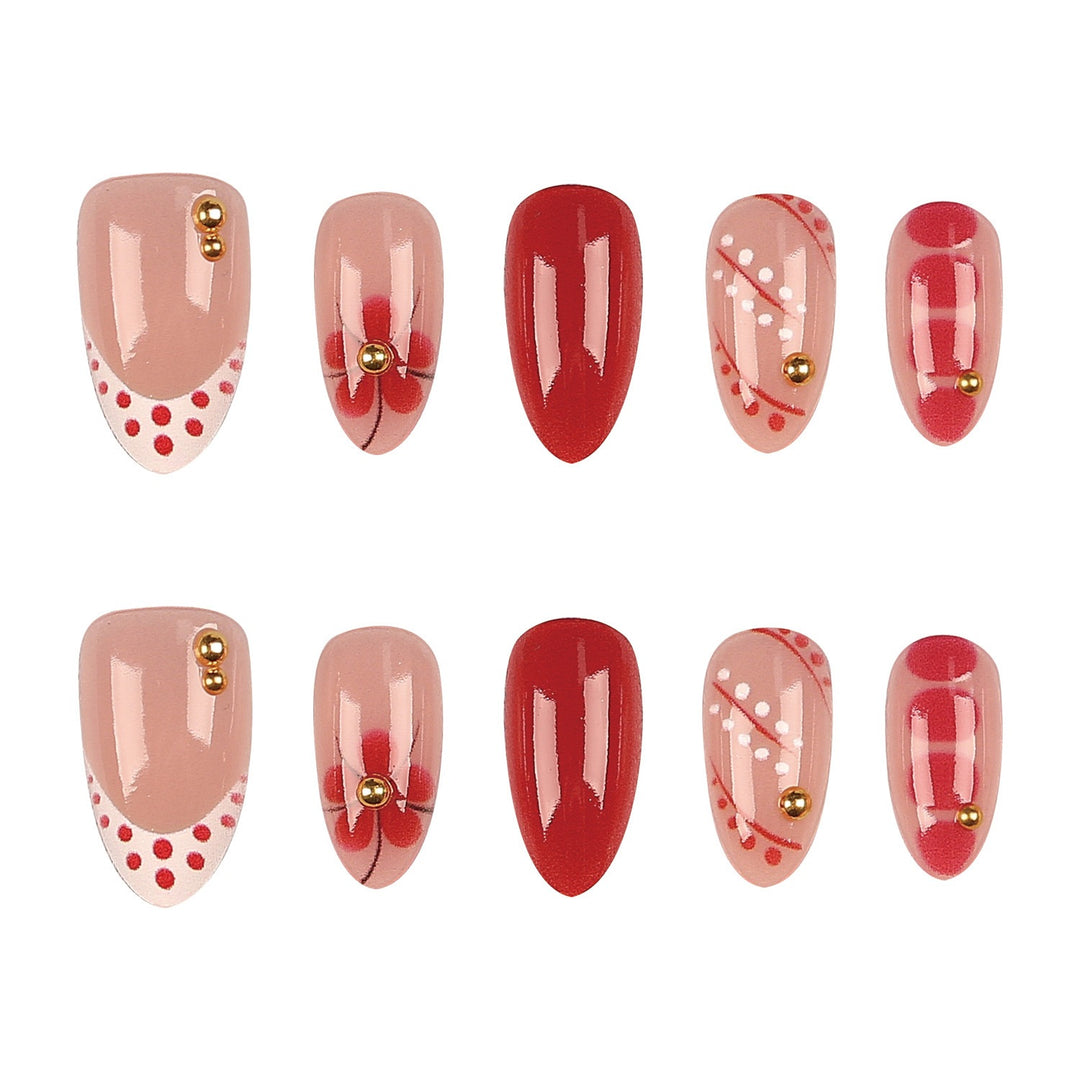Artistic Press-On Nail Set with Decorative Accents