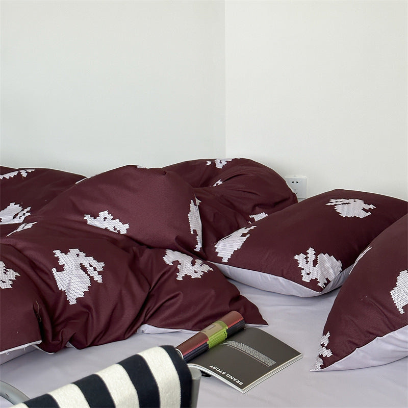 Luxurious cotton bed linen set with pixel rabbit pattern