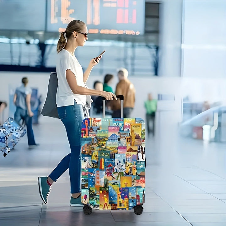 Women's Hard Shell Suitcase with Creative Travel Motif Kalsten