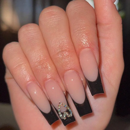 Elegant Long Square Nail Designs with Gem Accents