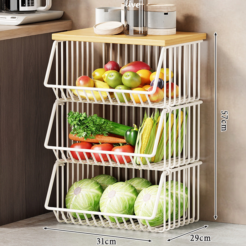 Slim Vertical Rolling Wire Produce and Pantry Organizer Cart with Wood Top