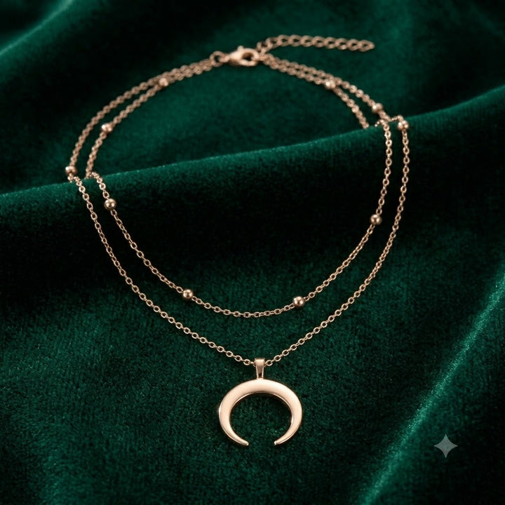 Layered Crescent Moon Pendant Necklace Kalsten