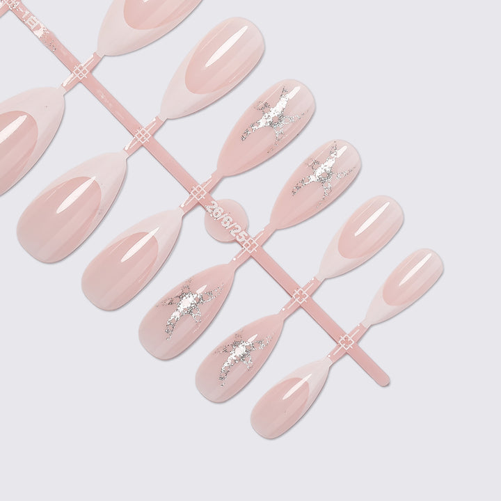Artificial nail set with delicate pearlescent and glitter accents Kalsten