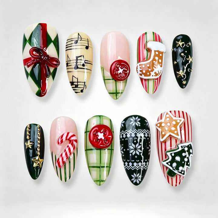 Creative Holiday-Themed Manual Press-On Nails