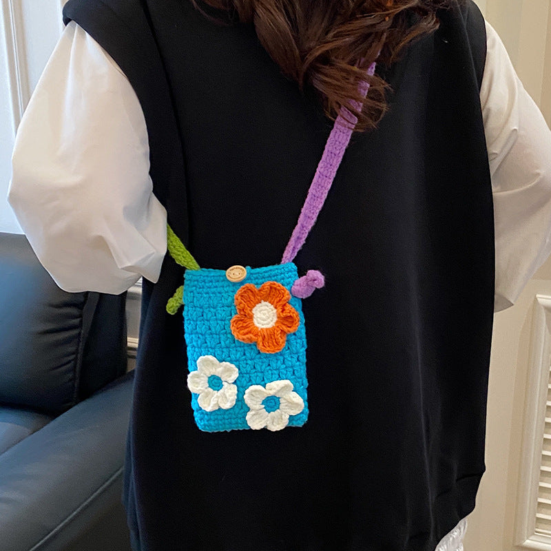 Crocheted Floral Mini Crossbody Bag