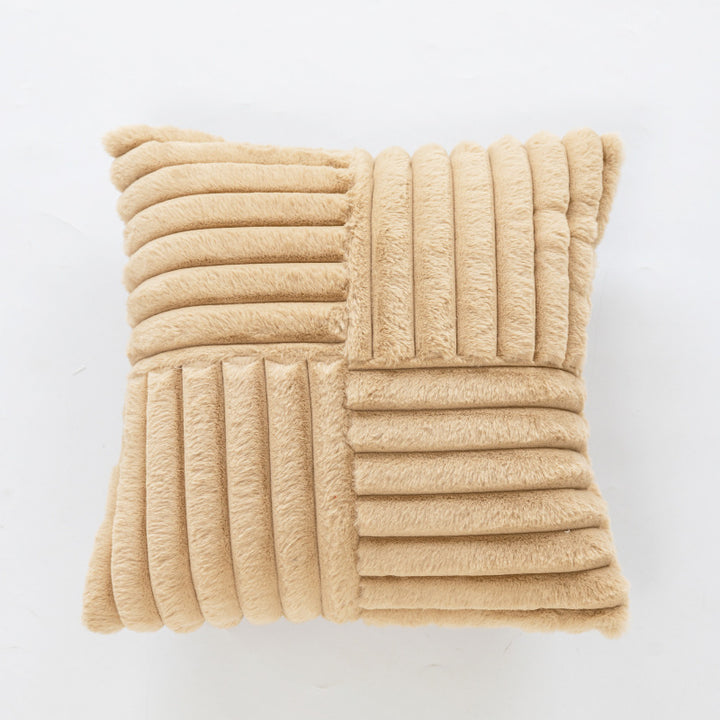 Plush Faux Fur Ribbed Grid Square Throw Pillow with Channel-Quilt Texture
