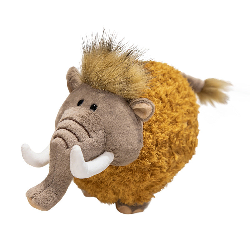 Round Woolly Mammoth Plush Cushion Toy with Curly Faux-Fur & Soft Trunk Kalsten