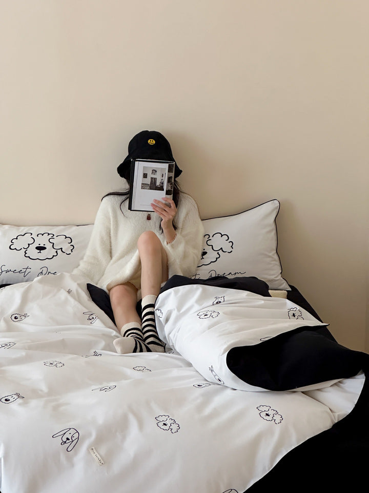 Children's bedding set with panda motif made of cotton satin and lovingly crafted appliqué