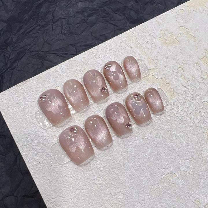 Elegant Press-On Nail Set with Rhinestone Details Kalsten