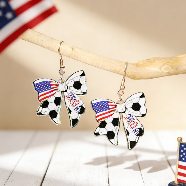 Ladies nan statement earrings with bow shape and American flag pendant Kalsten