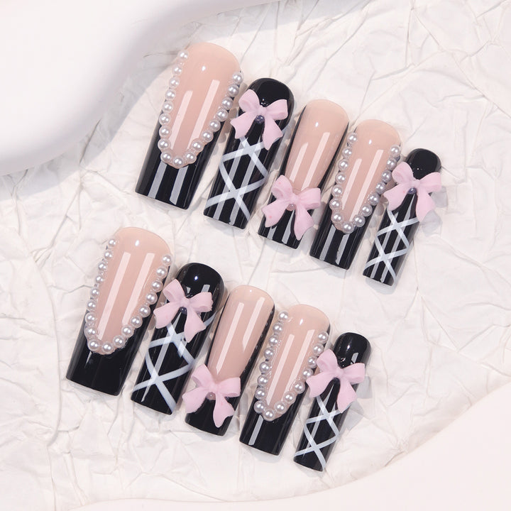 Artistic Bow-Adorned Stiletto Nail Set Kalsten