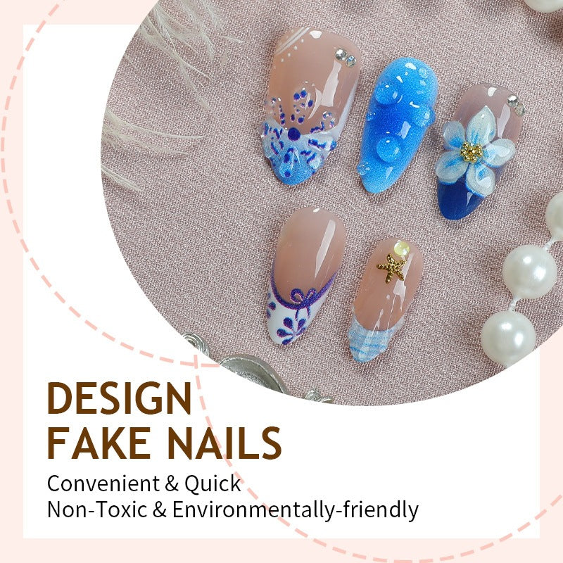Artificial nail set with maritime designs and floral accents Kalsten