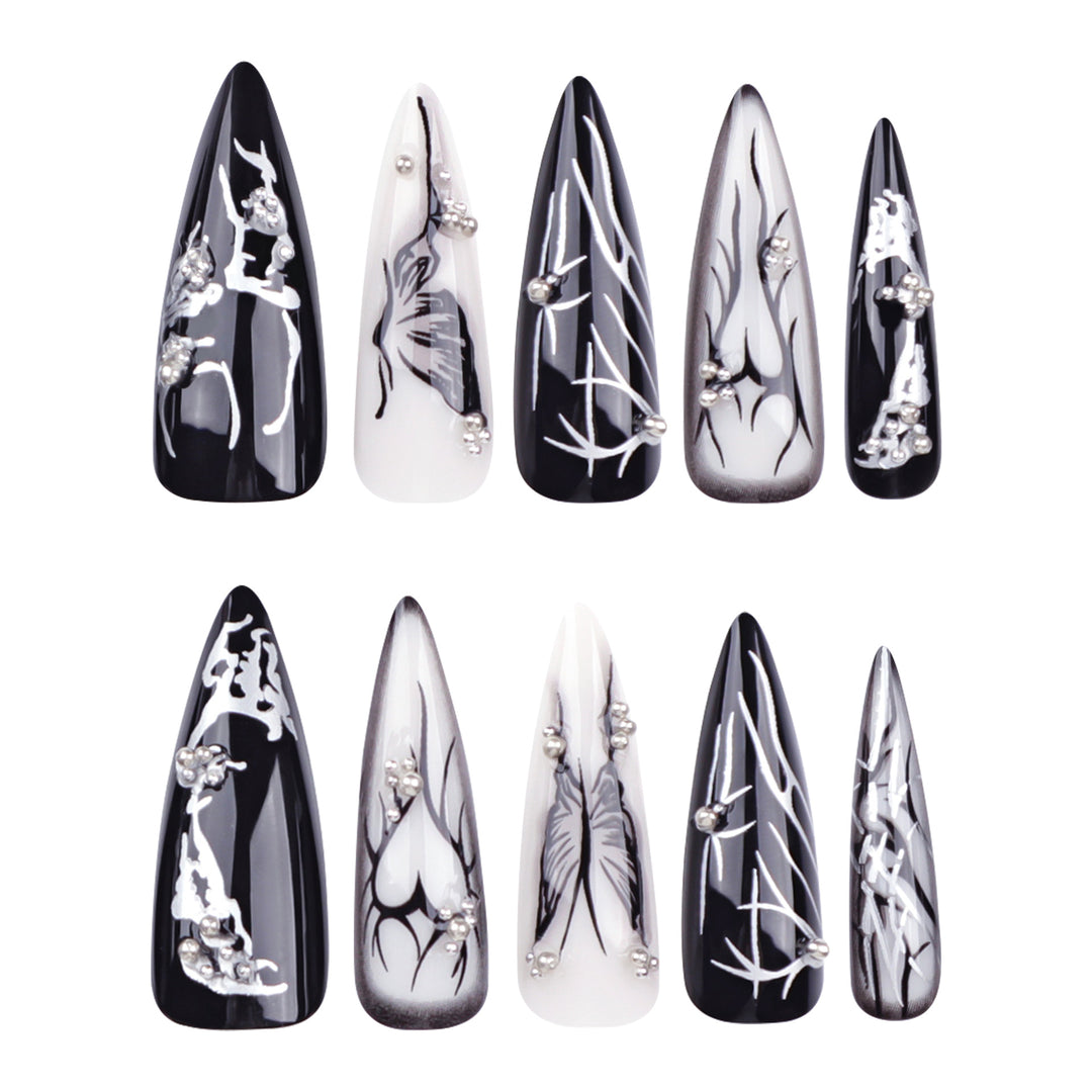 Artful Nail Art with Elegant Black and White Design Kalsten