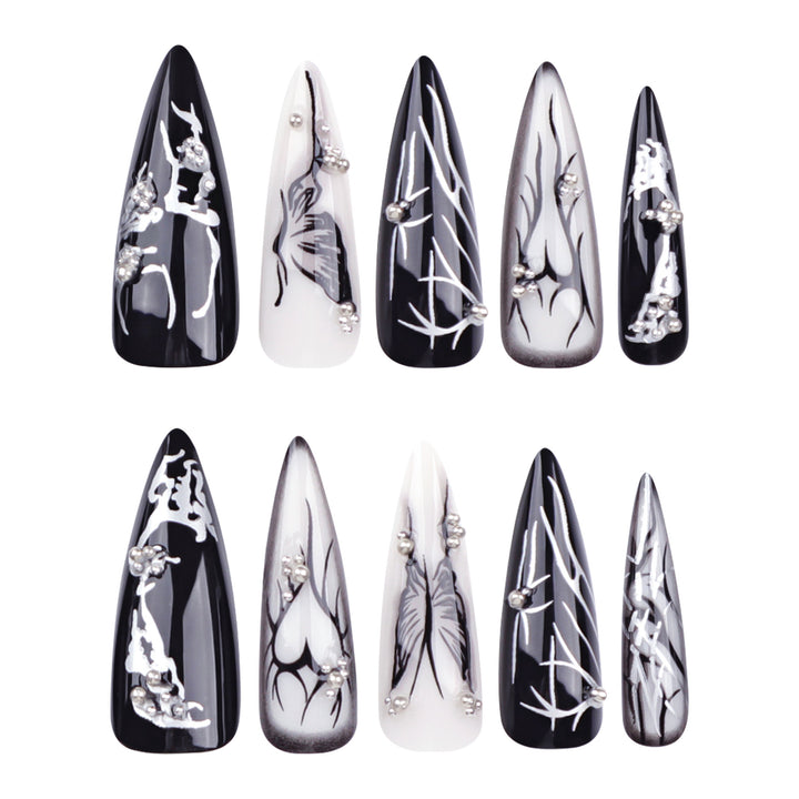 Artful Nail Art with Elegant Black and White Design Kalsten