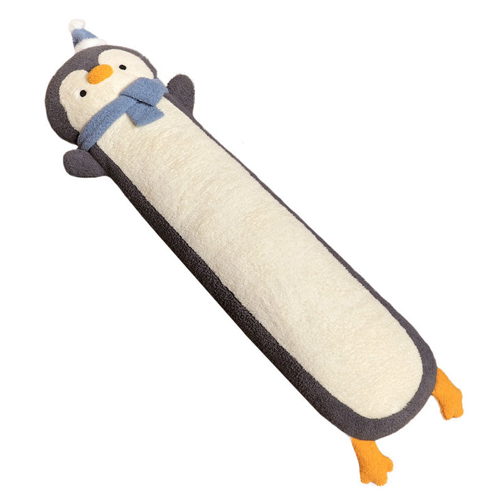 Oversized ergonomic plush body pillow in penguin design with soft hollow fiber filling