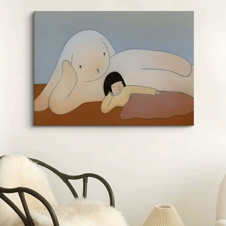 Playful Bunny and Child Canvas Art
