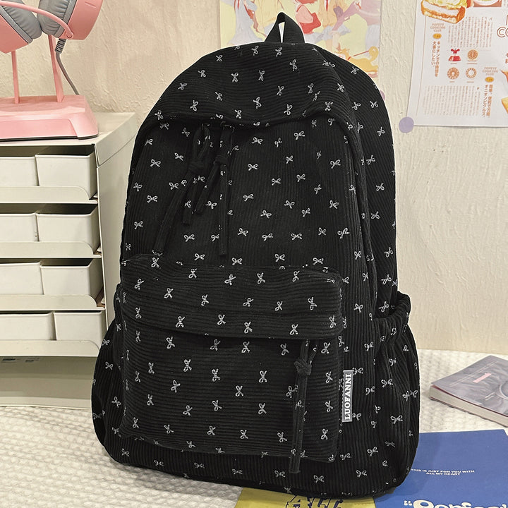 Cute Bow-Embellished Corduroy Backpack Kalsten