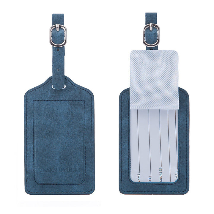 vintage leather luggage tag with transparent ID window and adjustable buckle strap Kalsten