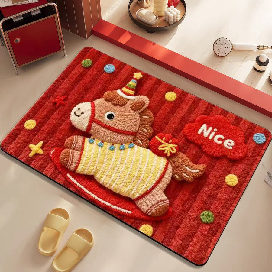 Festive Cartoon-Themed Plush Area Mat for Home
