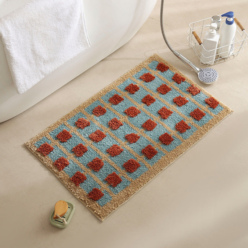 fluffy bath and floor mat made of cotton tufting with retro check pattern