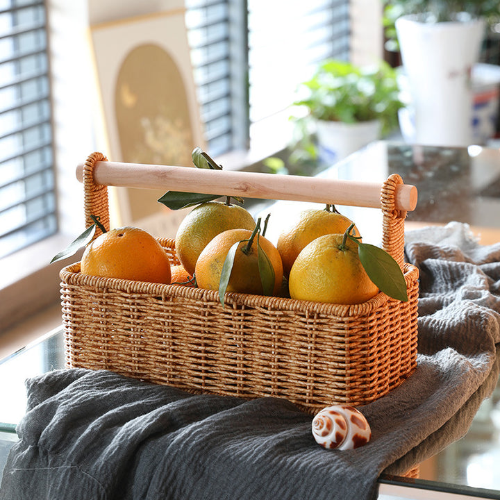 Unisex Modern Storage Basket with Stylish Wood Handle Kalsten