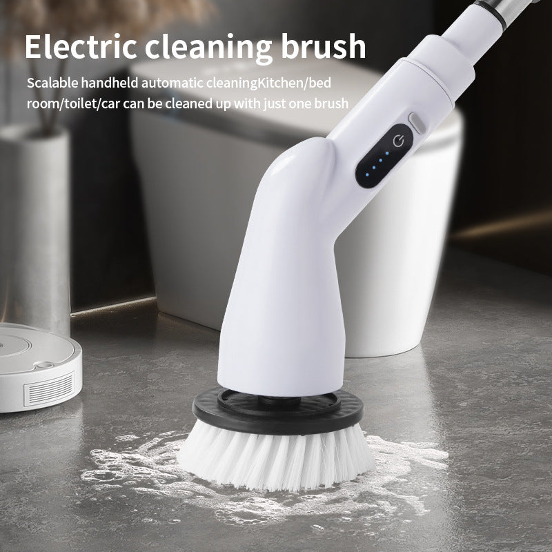 Cordless Electric Spin Scrubber Kit With Telescopic Pole Interchangeable Brush Heads