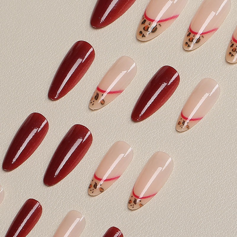 Elegant Decorative Press-On Nail Set with Animal Print Accent