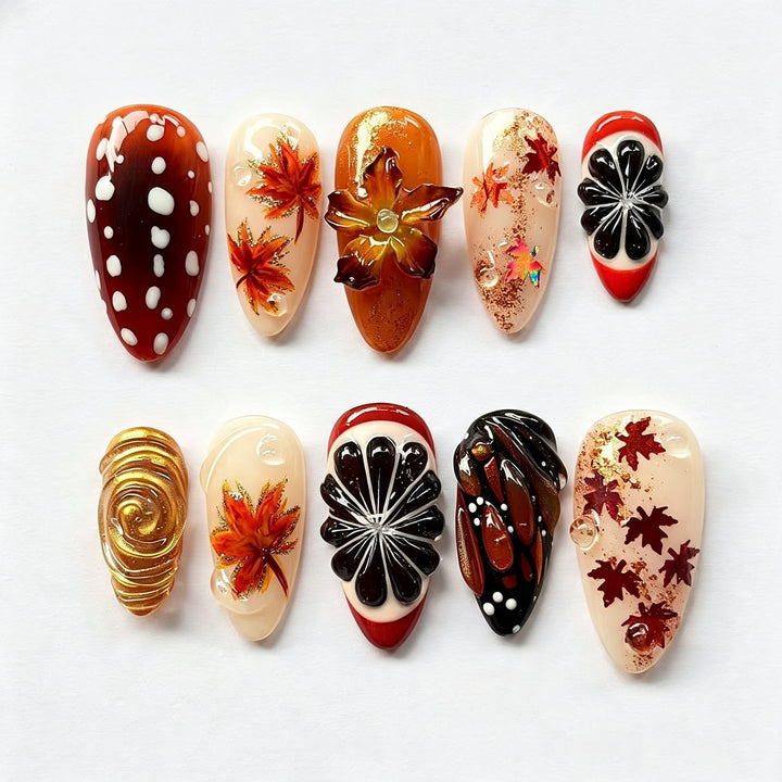 Artistic Autumn Leaves Press-On Nail Art Set Kalsten