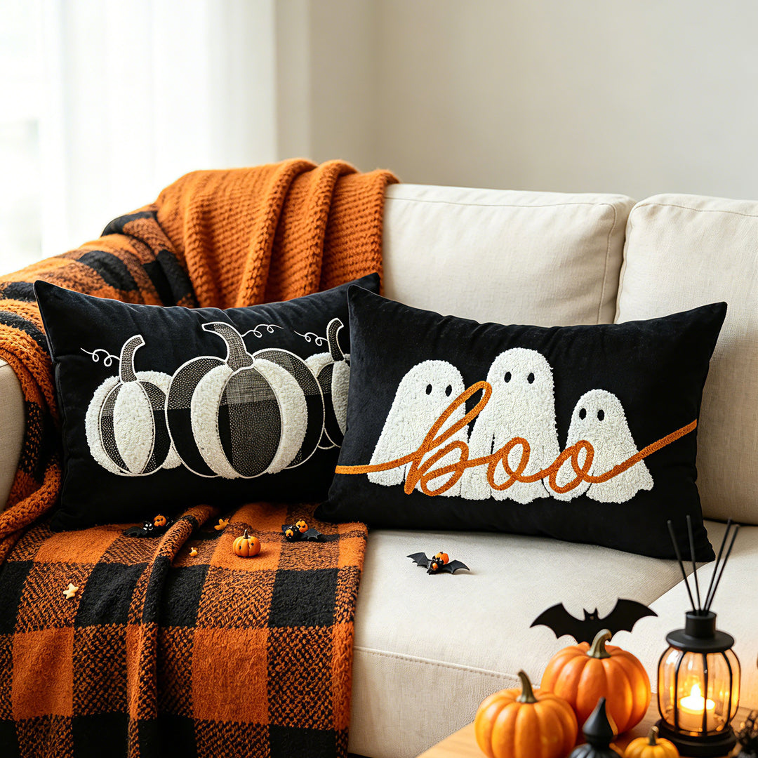 Halloween Sherpa Tufted Lumbar Throw Pillow Cover