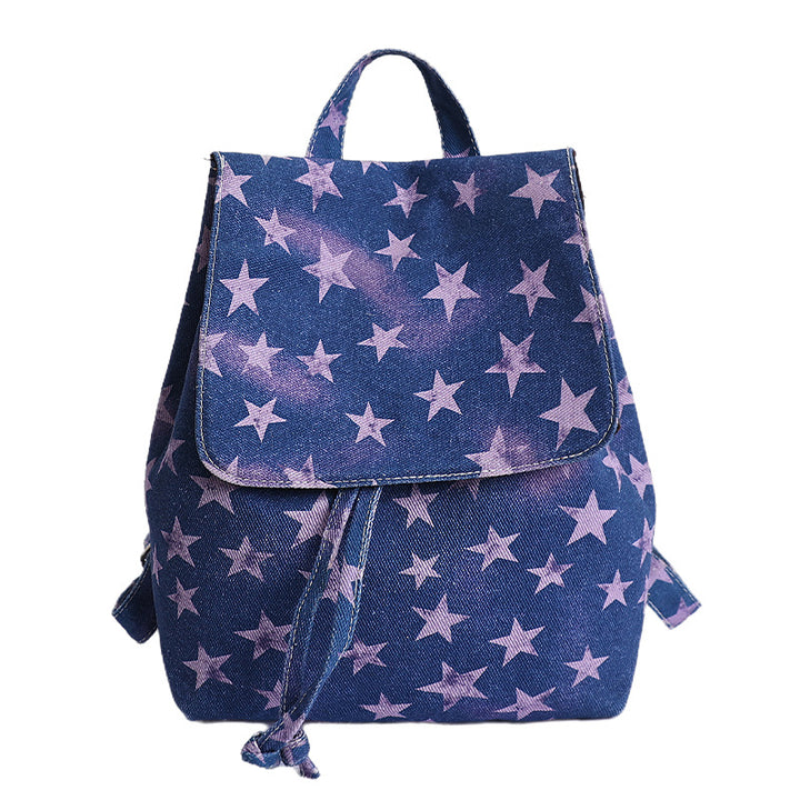 Star-Patterned Denim Backpack