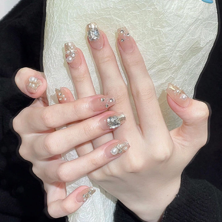 Festive Pearl and Glitter Press-On Nails