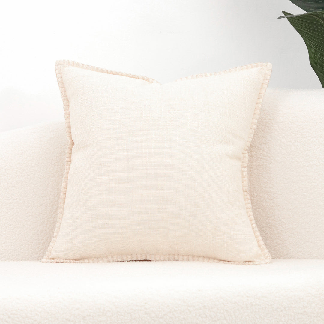 Textured Linen-Blend Square Throw Pillow Cover with Contrast Whipstitch Edge