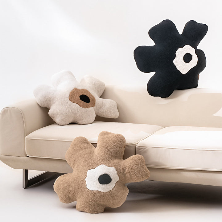 Cozy Decorative Plush Pillow in Organic Flower Shape with Tufted Center Kalsten