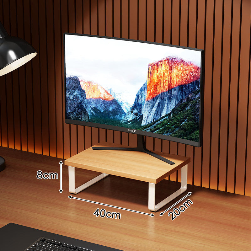 Compact Wooden Monitor Riser with Metal Frame and Under-Shelf Storage