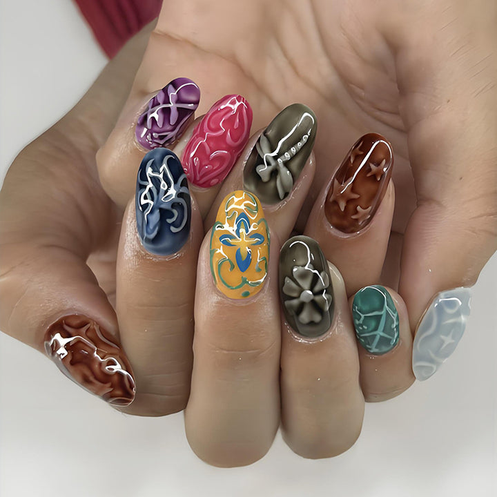 Art nail set with creative floral design and elegant accents Kalsten