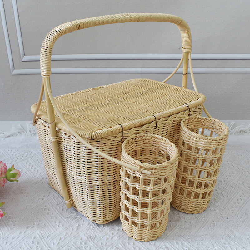 Handcrafted Woven Picnic Basket with Side Drink Holders Kalsten