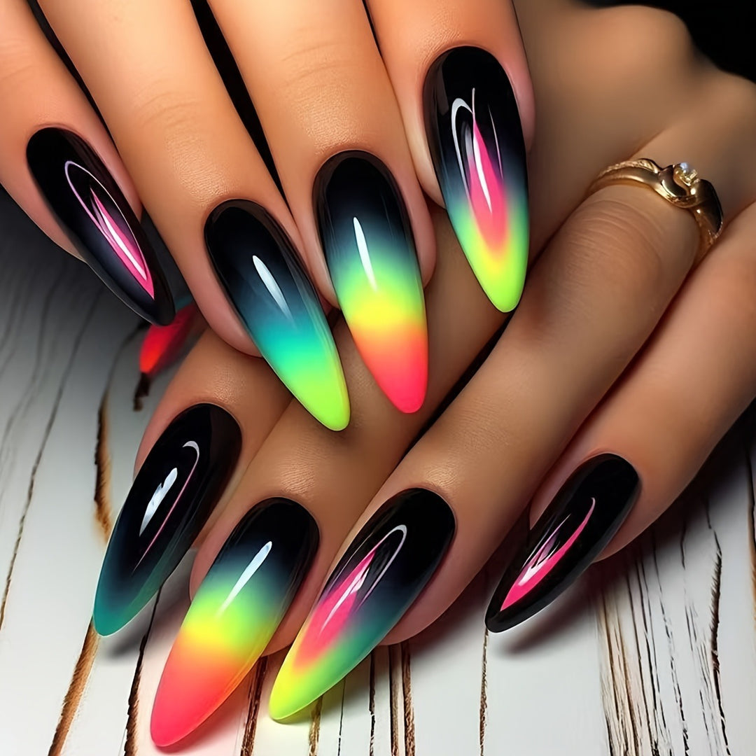 Gradient Neon Tips Acrylic Nail Art Kalsten