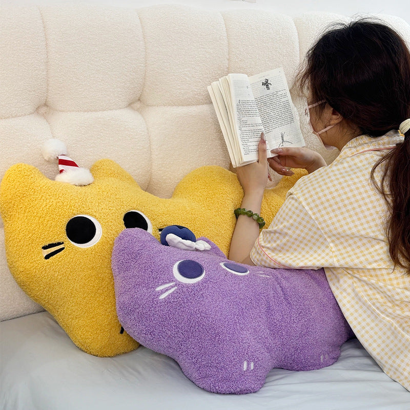Extra-long plush neck support pillow in wavy cat shape