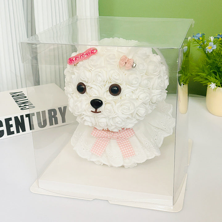 Foam Rose Teddy Bear Gift Sculpture With Satin Ribbon Bow