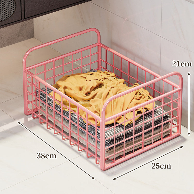Metal Grid Storage Basket with Carry Handles for Shelving and Cabinet Organization