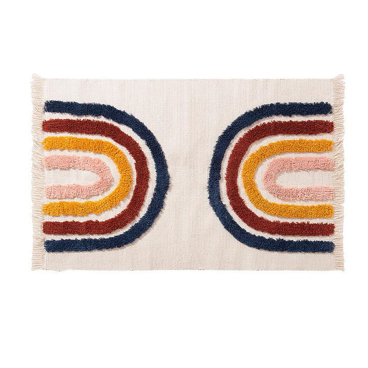 decorative woven bathroom runner with botanical jacquard pattern and fringes Kalsten