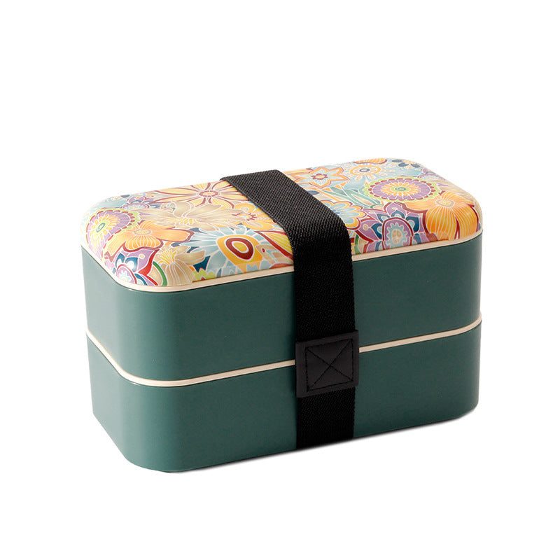 Vibrant Dual-Layered Bento Lunch Box with Secure Strap